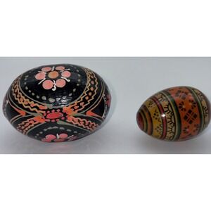 Vintage 2 Pysanky  Wooden  Easter Eggs Hand Painted Ukrainian Folk Art